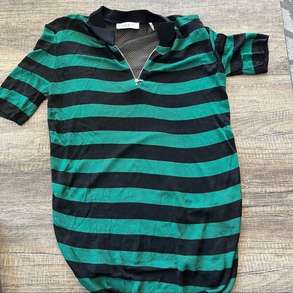 Sandro Tender Striped Mesh Top Green Black Size 2 - Picture 4 of 11